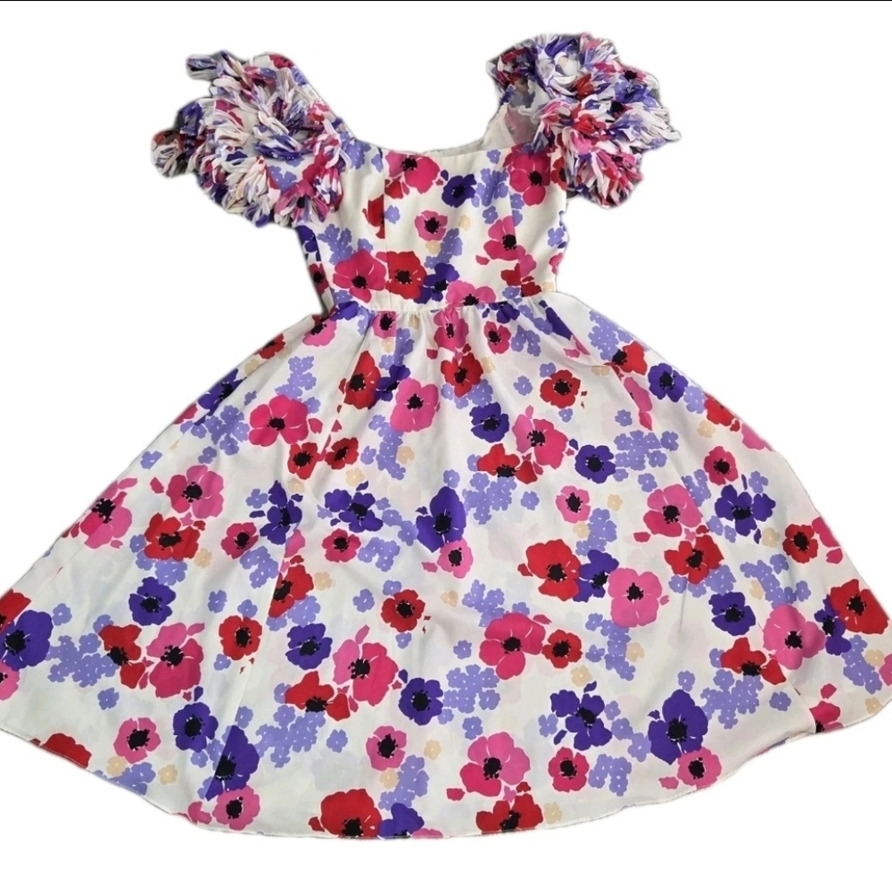 Victor Costa Vintage Floral Puff Petal Sleeve Dress Size 10 (Fits 4–6) Pink Bow - Picture 4 of 14